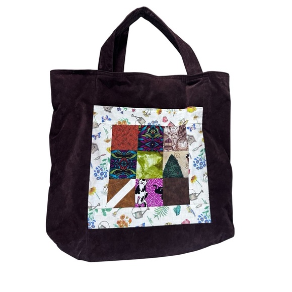 Vintage Handmade Patchwork Velvet Brown Totr - Picture 1 of 14